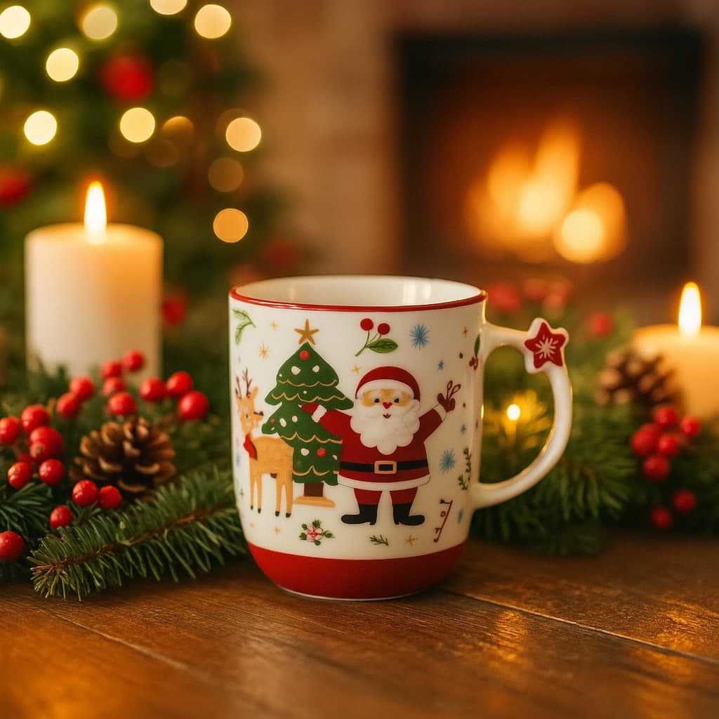 Tazza natalizia in porcellana floccata da 350 ml per decorazioni natalizie set da 2 - 4