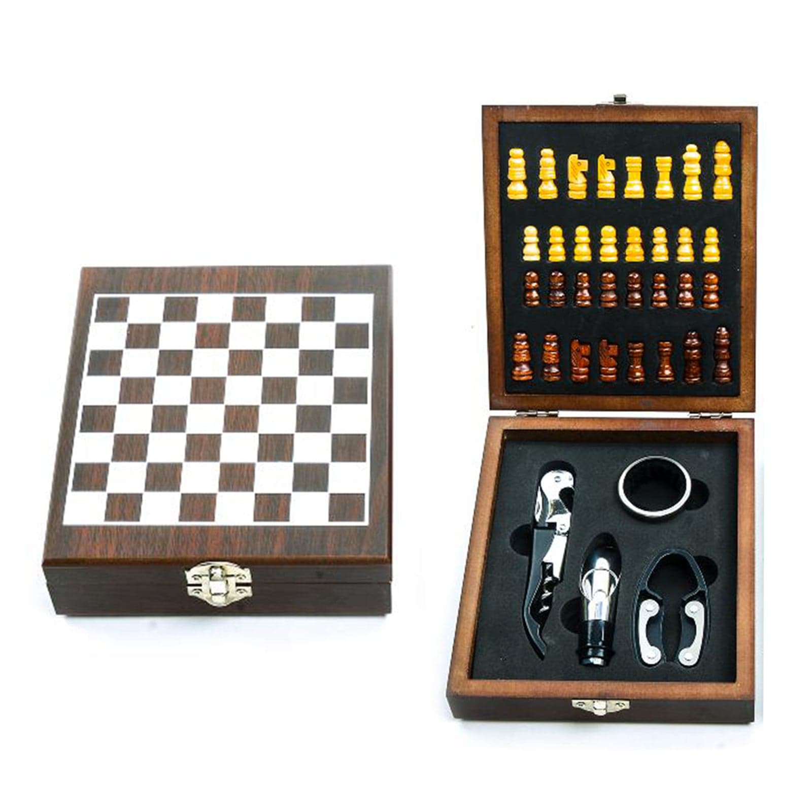 Set sommelier 4 accessori con scacchiera in acciaio e legno per decorazioni natalizie - 2