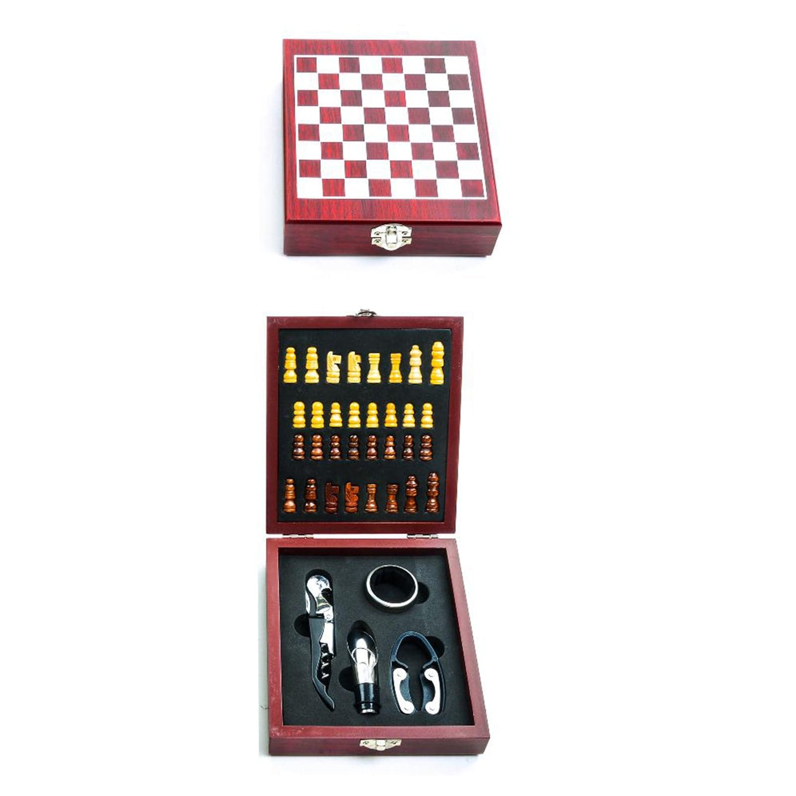Set sommelier 4 accessori con scacchiera in acciaio e legno per decorazioni natalizie - 3