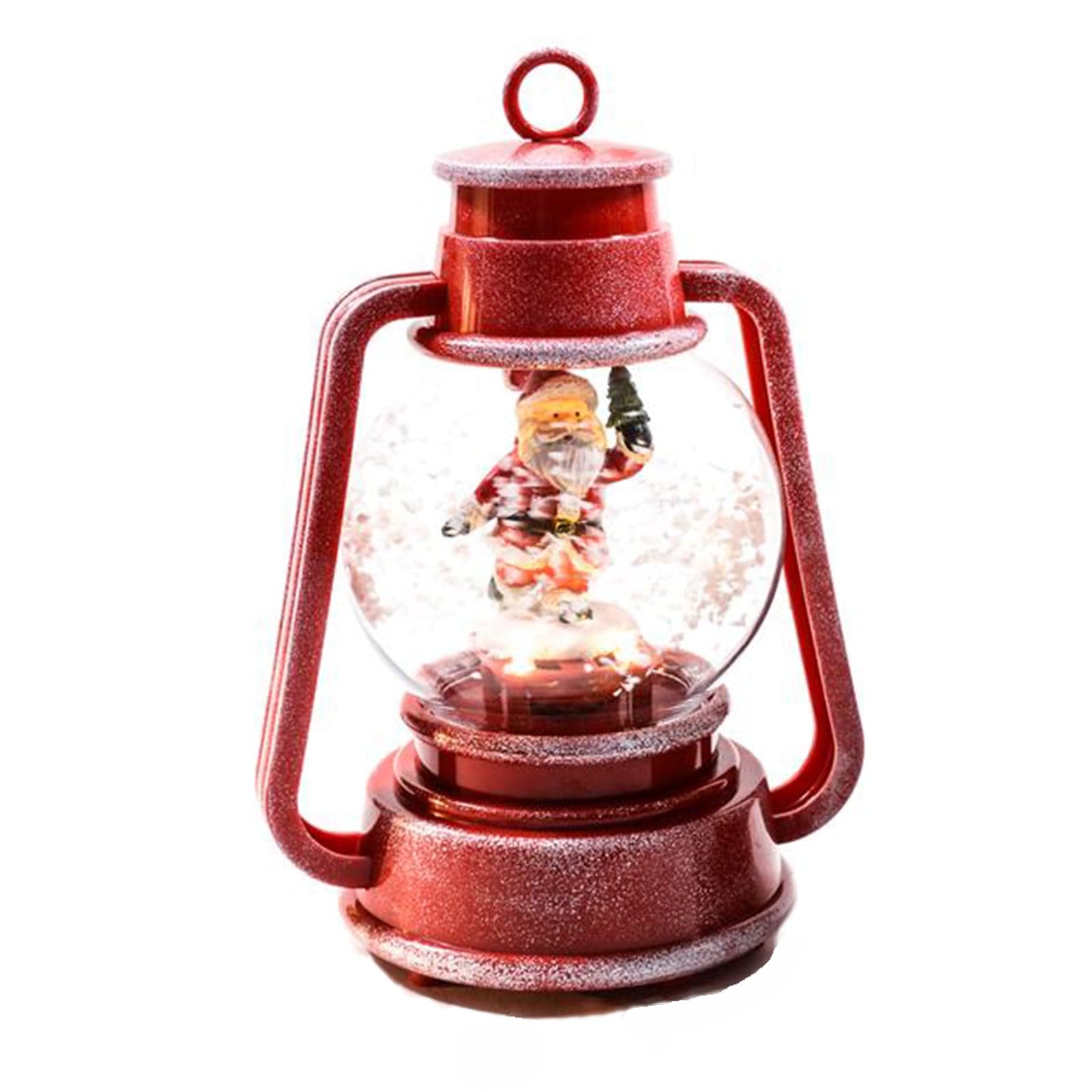 Lanterna natalizia rossa innevata con luci e musica per decorazioni natalizie - 2