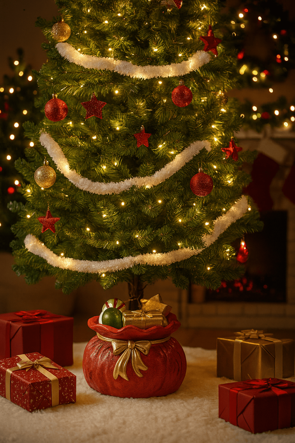Base per albero di Natale sacco rosso in poliresina per decorazioni natalizie - 2