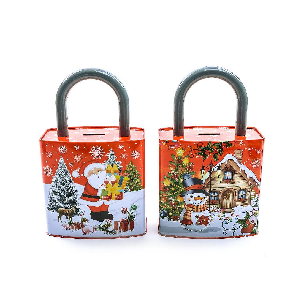 Salvadanaio decorativo lucchetto in latta per decorazioni natalizie - 3