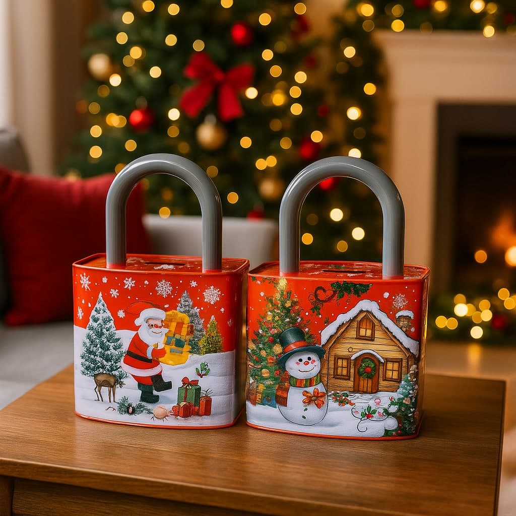 Salvadanaio decorativo lucchetto in latta per decorazioni natalizie - 4