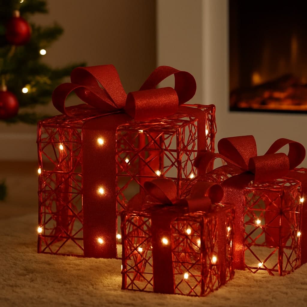Regali natalizi in metallo con luci LED per decorazioni natalizie set da 3 pezzi - 3