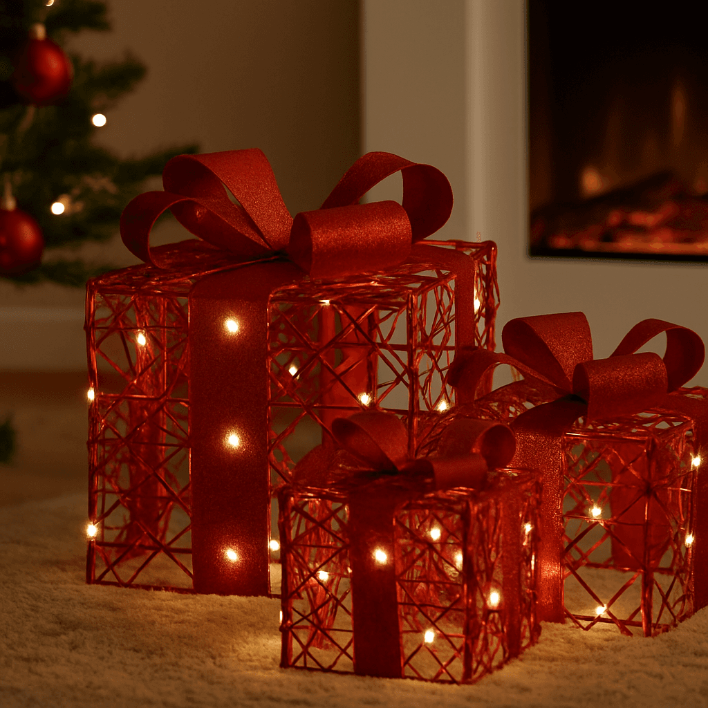 Regali natalizi in metallo con luci LED per decorazioni natalizie set da 3 pezzi - 3