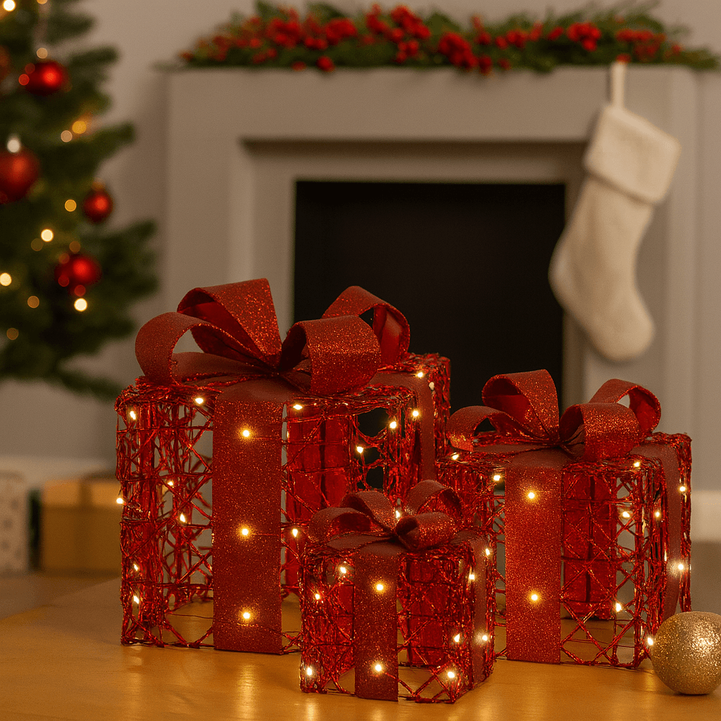 Regali natalizi in metallo con luci LED per decorazioni natalizie set da 3 pezzi - 4