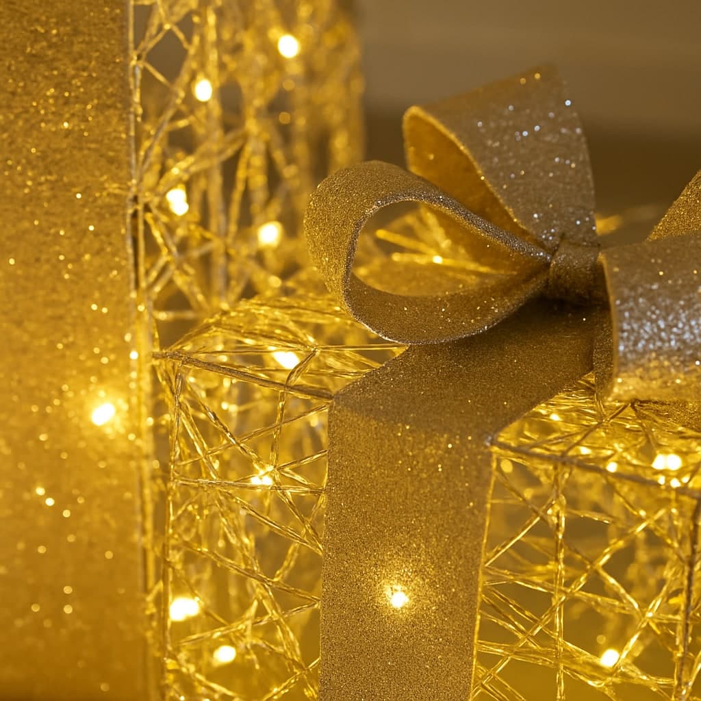 Regali natalizi in metallo con luci LED per decorazioni natalizie set da 3 pezzi - 5