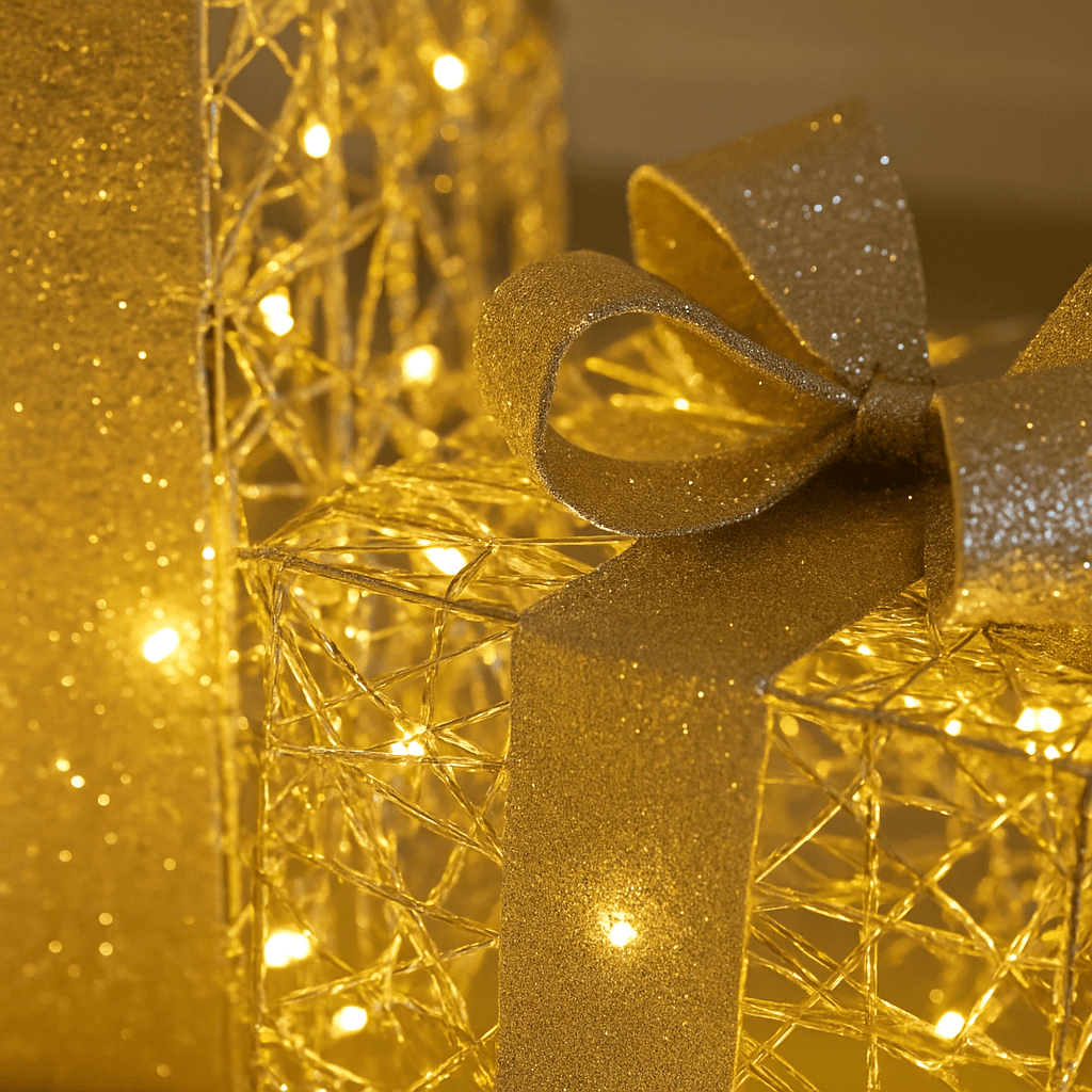 Regali natalizi in metallo con luci LED per decorazioni natalizie set da 3 pezzi - 5