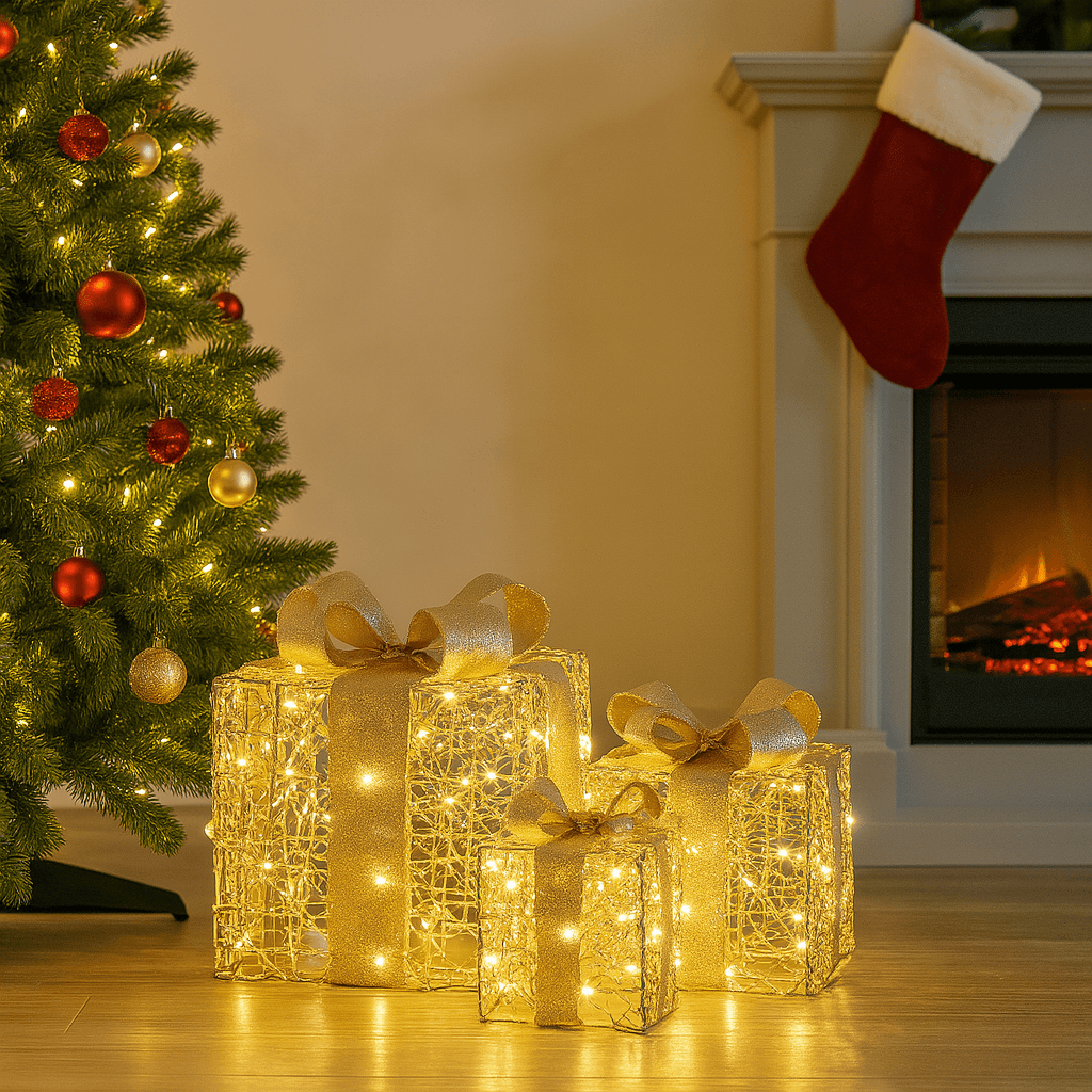 Regali natalizi in metallo con luci LED per decorazioni natalizie set da 3 pezzi - 6