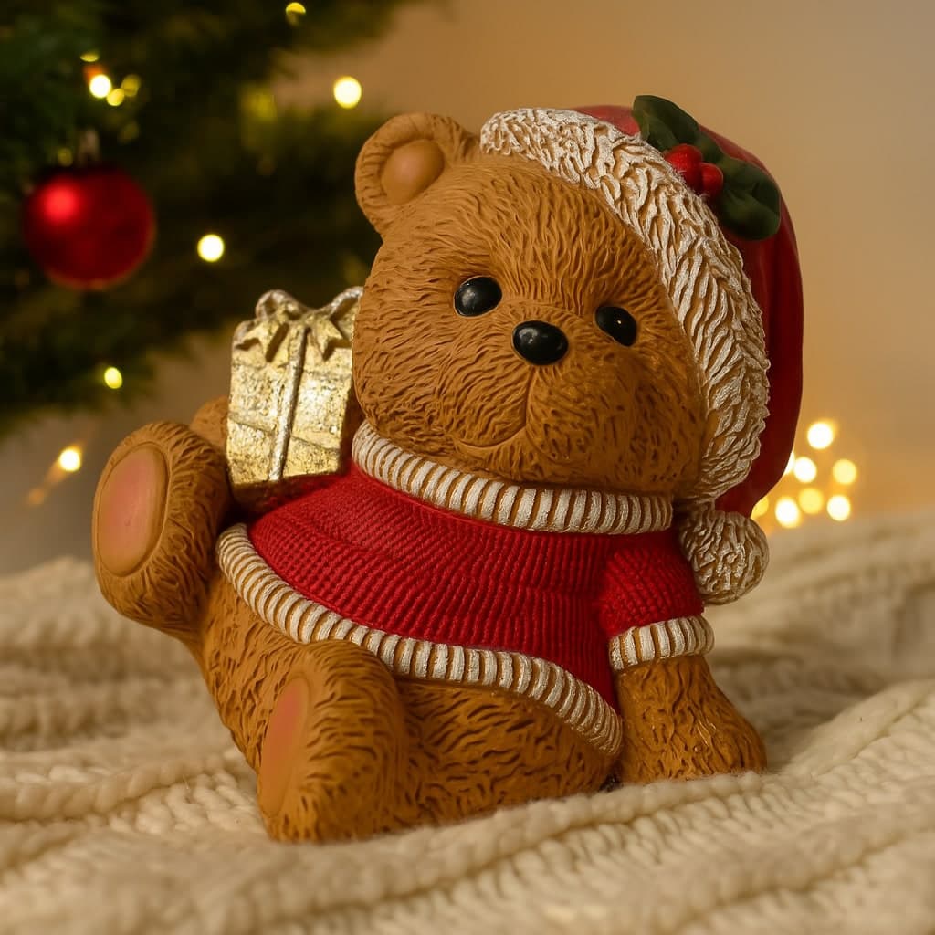 Orso natalizio in poliresina per decorazione natalizia - 4