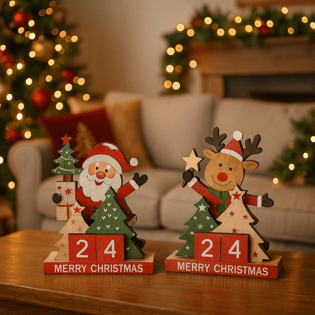 Calendario perpetuo per avvento in legno per decorazioni natalizie - 4