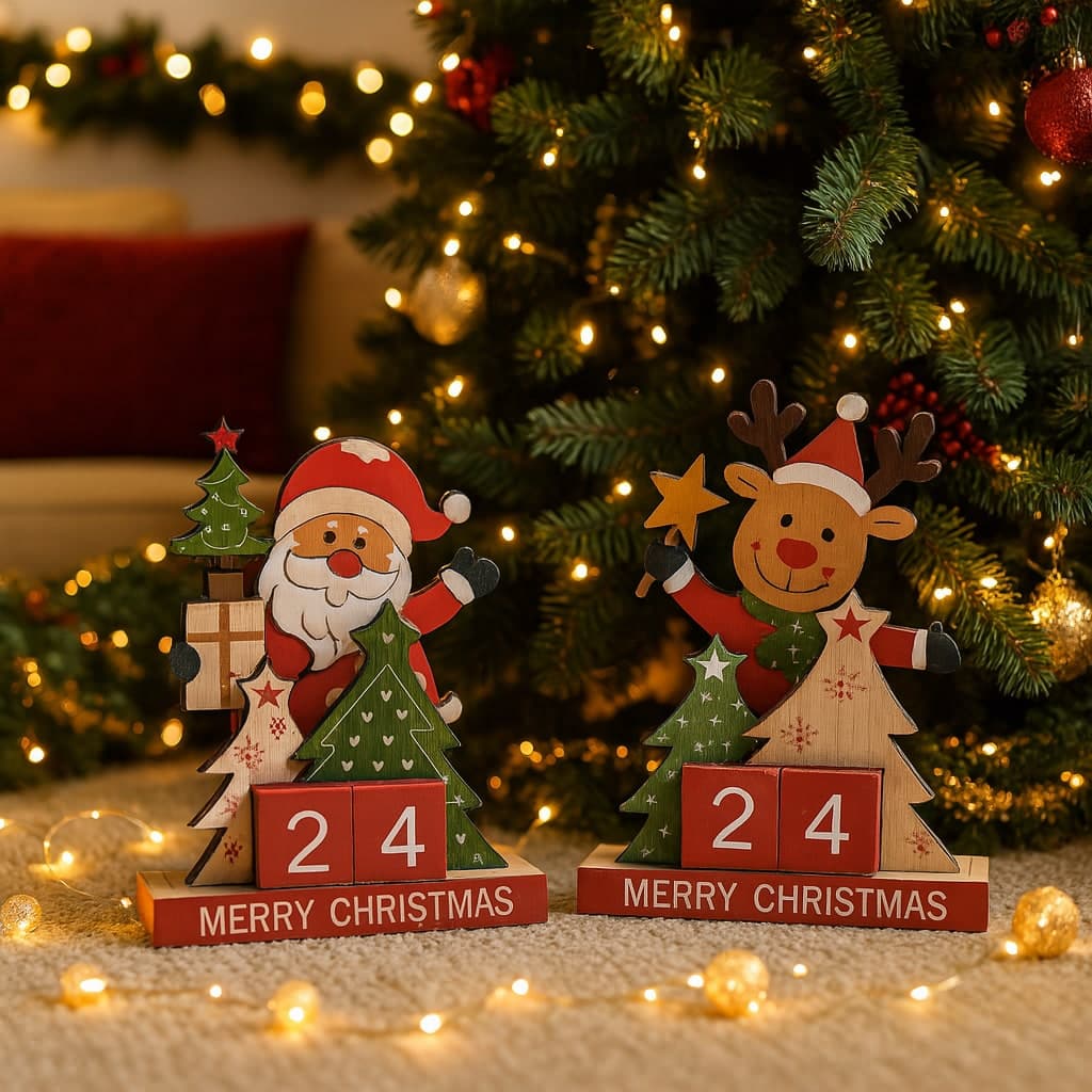 Calendario perpetuo per avvento in legno per decorazioni natalizie - 5