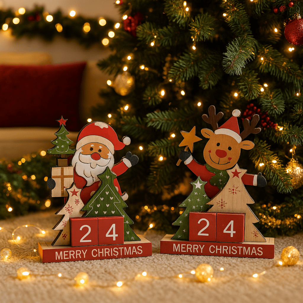 Calendario perpetuo per avvento in legno per decorazioni natalizie - 5
