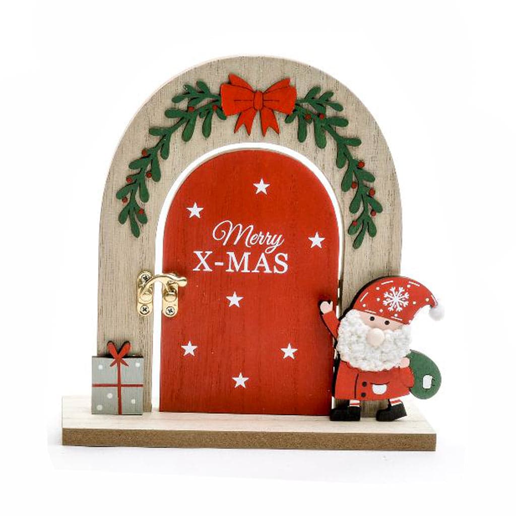 Porta decorativa in legno con babbo per decorazioni natalizie - 2
