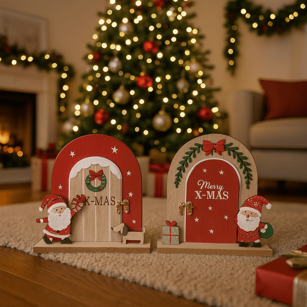Porta decorativa in legno con babbo per decorazioni natalizie - 4