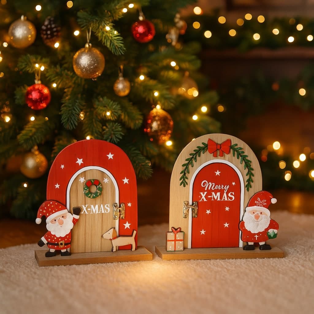 Porta decorativa in legno con babbo per decorazioni natalizie - 5
