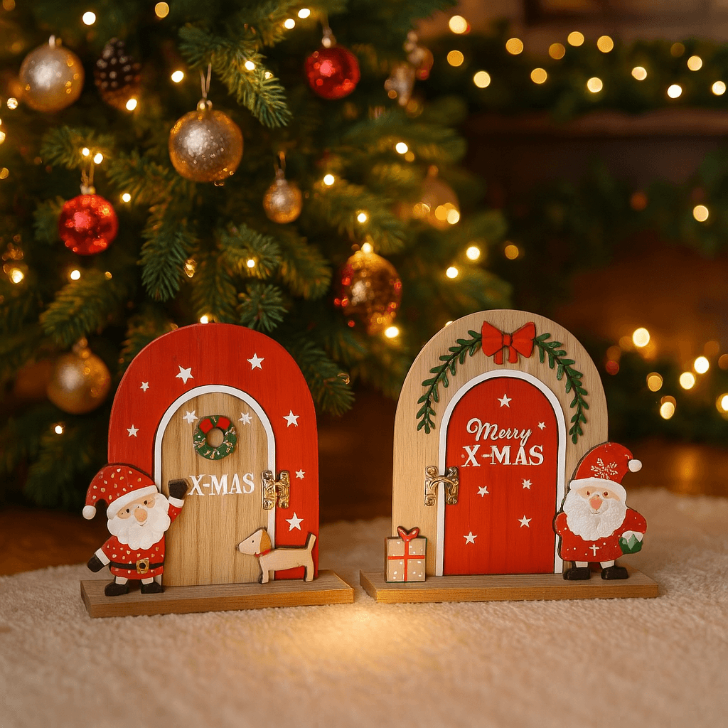 Porta decorativa in legno con babbo per decorazioni natalizie - 5