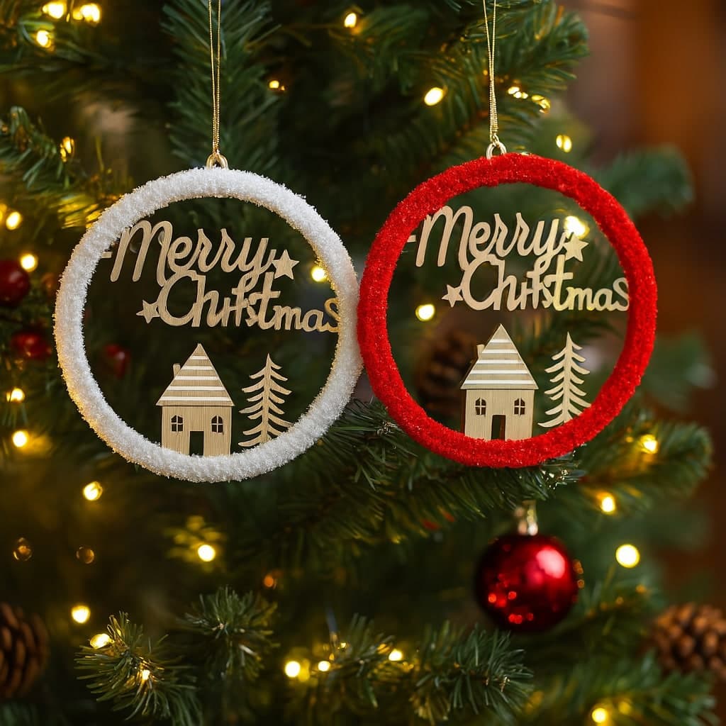 Pendente natalizio per Albero di Natale in legno con design casa - 3