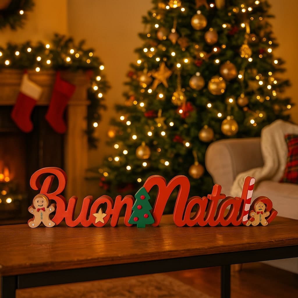 Scritta decorativa "Buon Natale" in legno per decorazione natalizia - 3