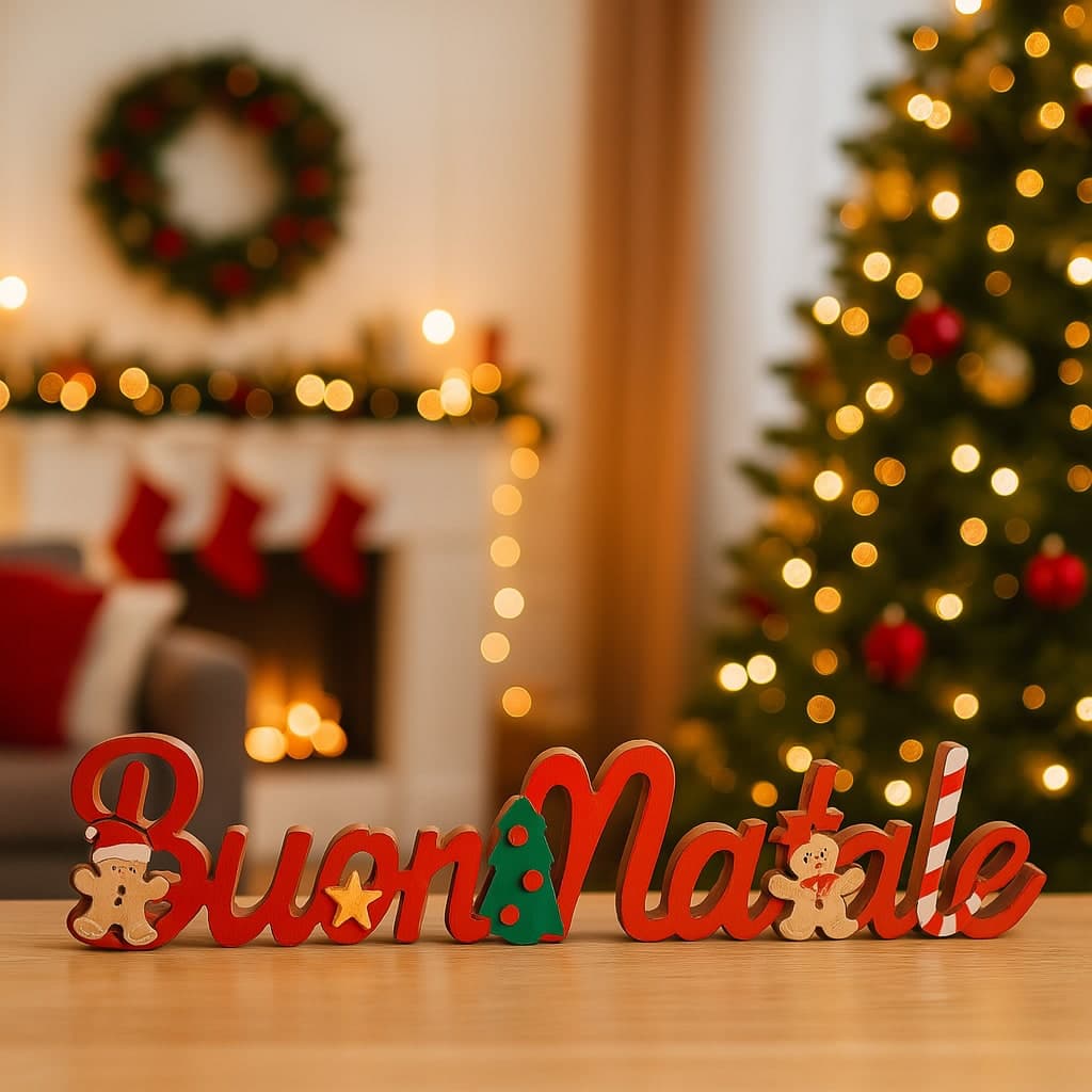 Scritta decorativa "Buon Natale" in legno per decorazione natalizia - 4