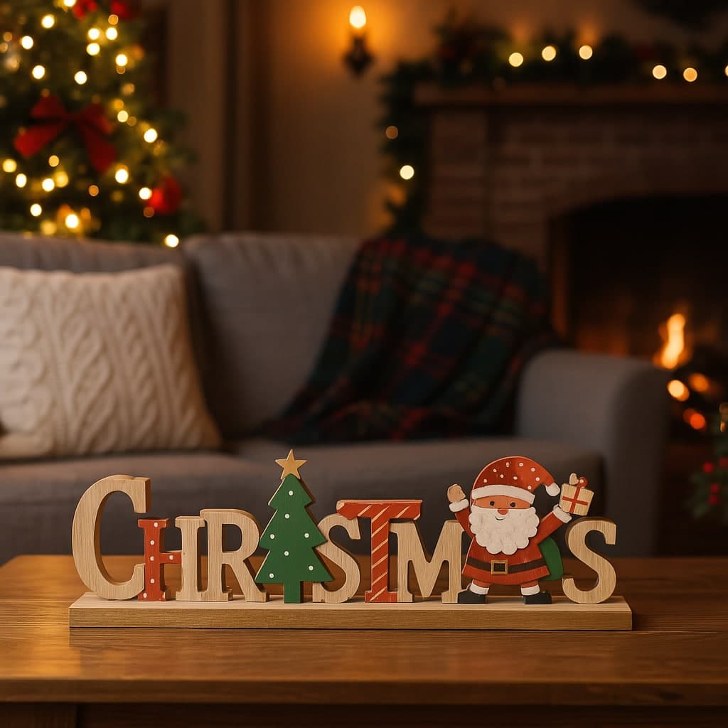 Scritta decorativa "Christmas" in legno da appoggio per decorazione natalizia - 4