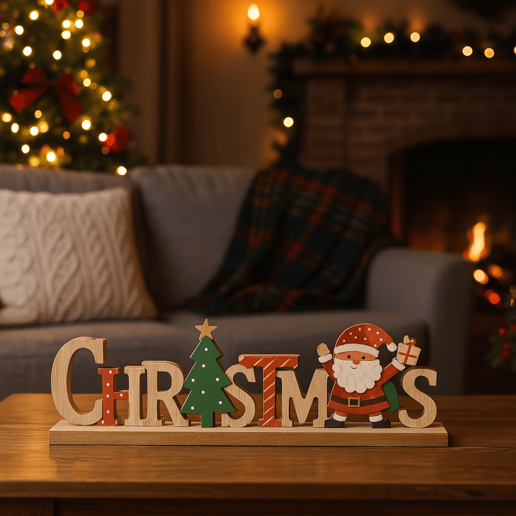 Scritta decorativa "Christmas" in legno da appoggio per decorazione natalizia - 4