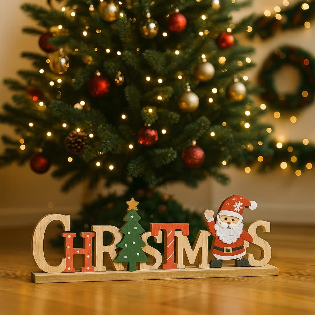 Scritta decorativa "Christmas" in legno da appoggio per decorazione natalizia - 5