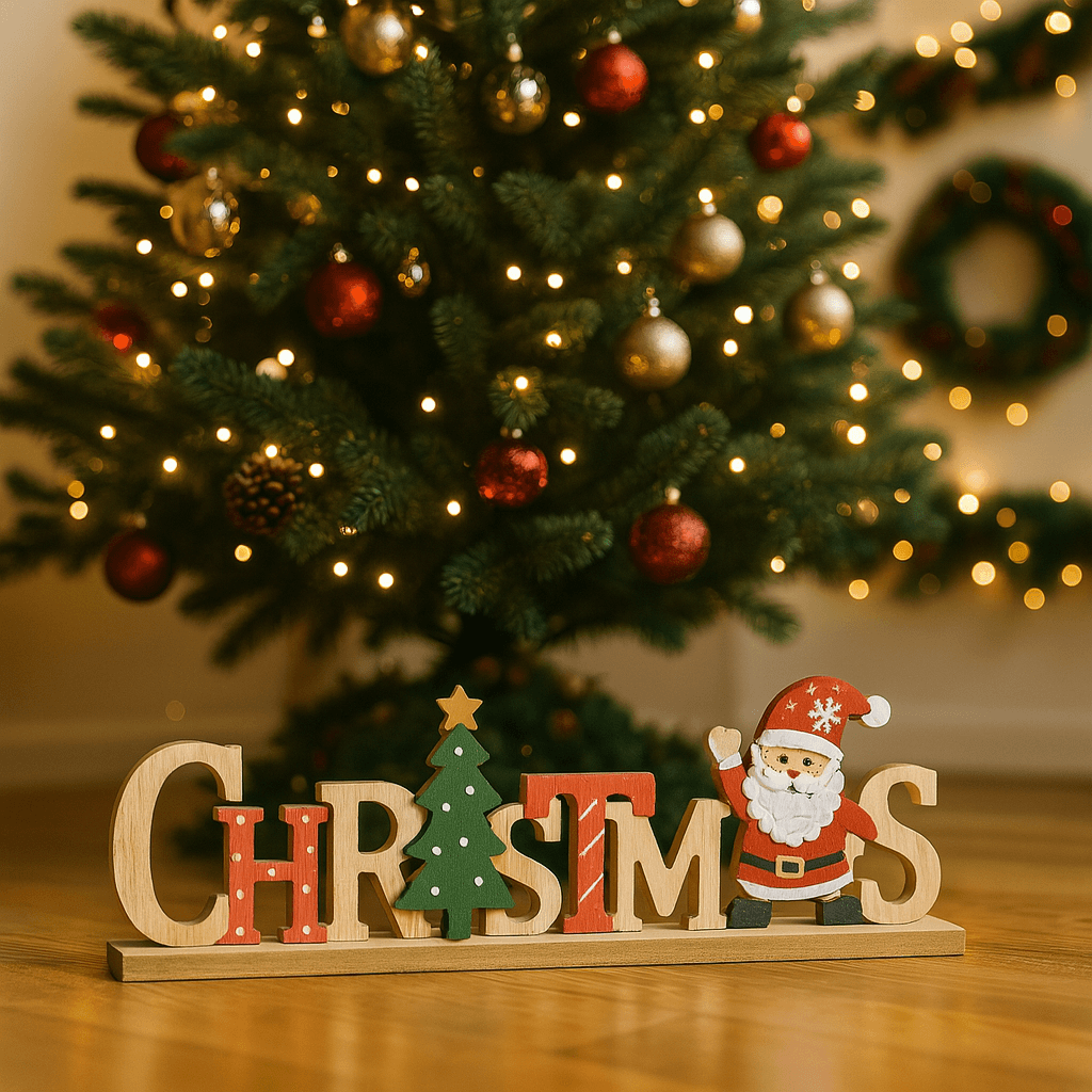 Scritta decorativa "Christmas" in legno da appoggio per decorazione natalizia - 5