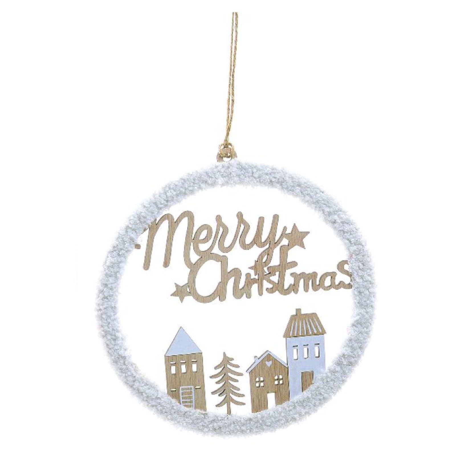 Pendente natalizio per Albero di Natale in legno con design villaggio - 1