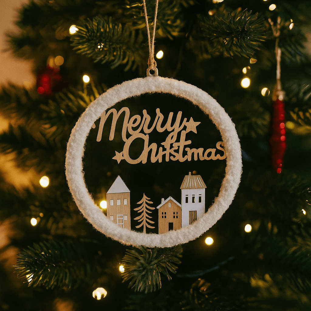 Pendente natalizio per Albero di Natale in legno con design villaggio - 4