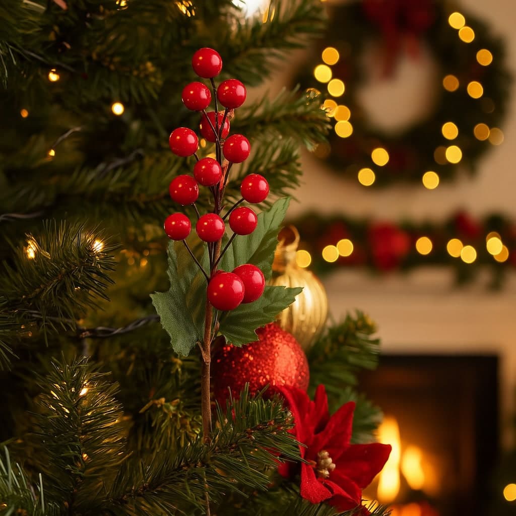 Bacche rosse per albero di natale per decorazione natalizia h 22,5 cm - 2