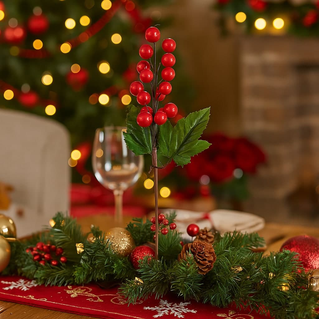 Bacche rosse per albero di natale per decorazione natalizia h 22,5 cm - 3