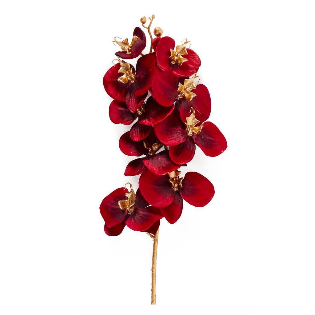 Ramo orchidea decorativo con stelo dorato in poliestere per decorazioni natalizie - 2