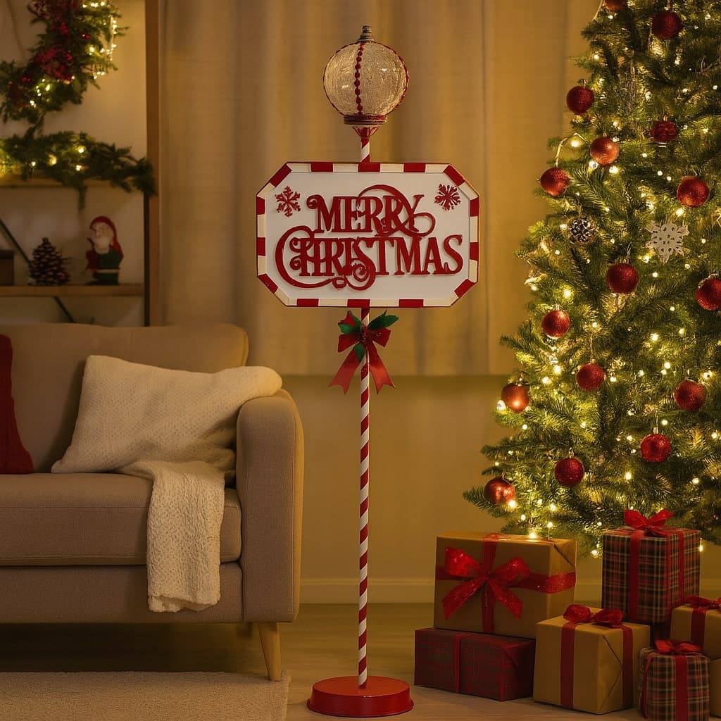 Decorazione segnale natalizio in metallo da h 152 cm - 2