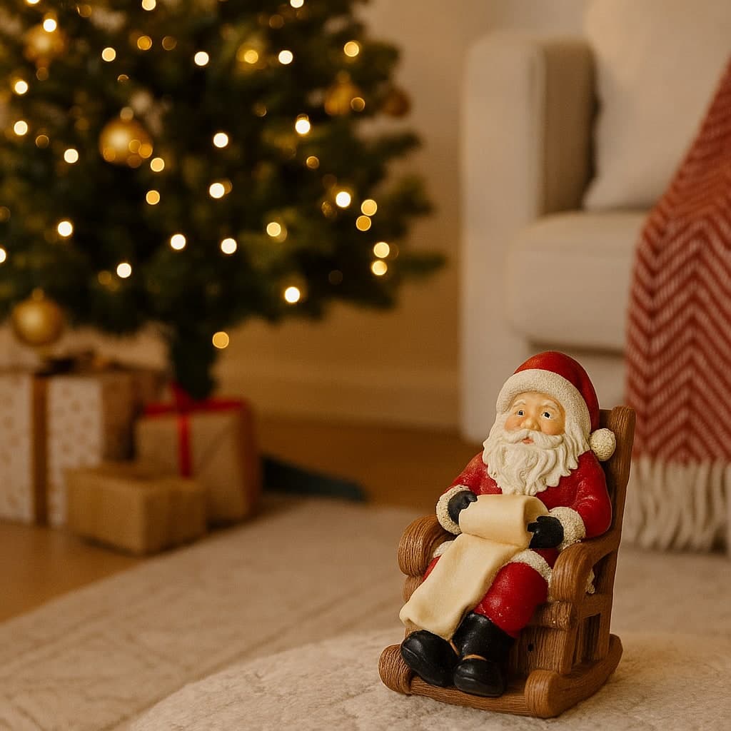 Babbo Natale in poliresina con luci a batteria in scatola regalo - 4