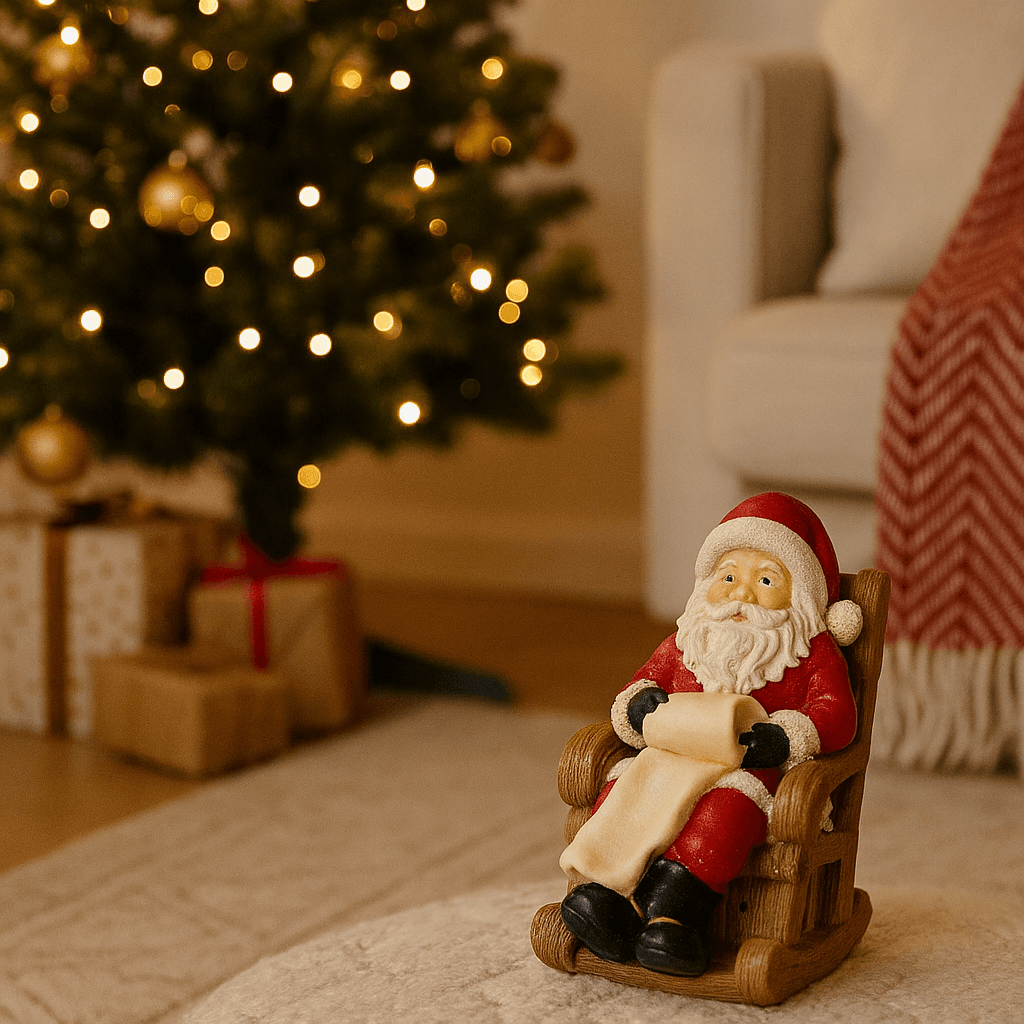 Babbo Natale in poliresina con luci a batteria in scatola regalo - 4