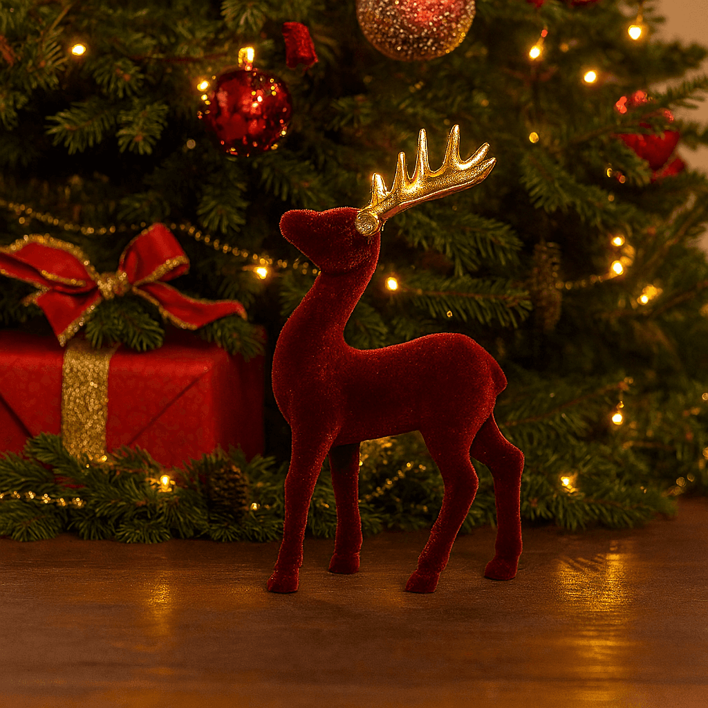 Renna decorativa bordeaux in plastica floccata per decorazione natalizia - 5