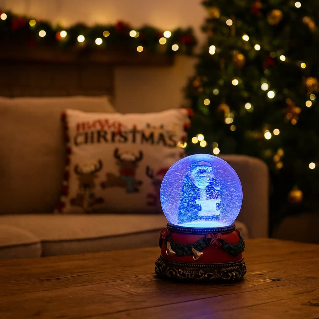 Carillon palla di neve in poliresina con musiche e luci batteria per decorazioni natalizie - 2