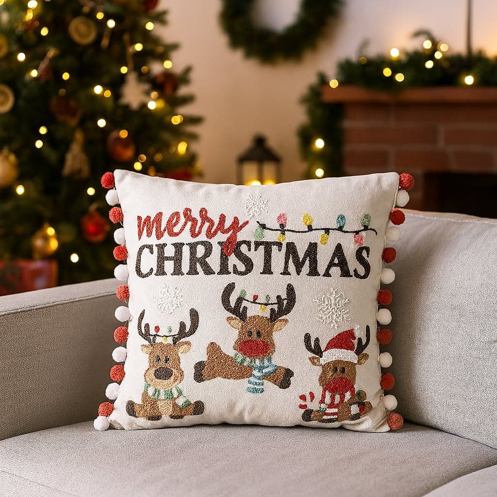 Cuscino natalizio design ricamato elegante  in velluto 45 x 45 cm - 2