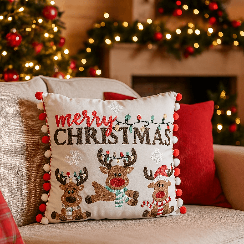 Cuscino natalizio design ricamato elegante  in velluto 45 x 45 cm - 3