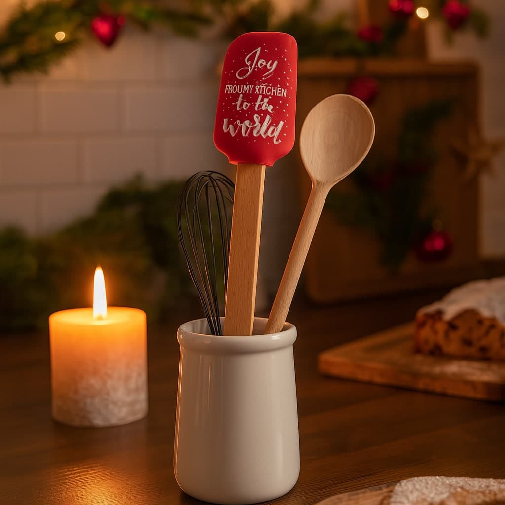 Spatola in silicone con manico in legno per dolci natalizi - 1