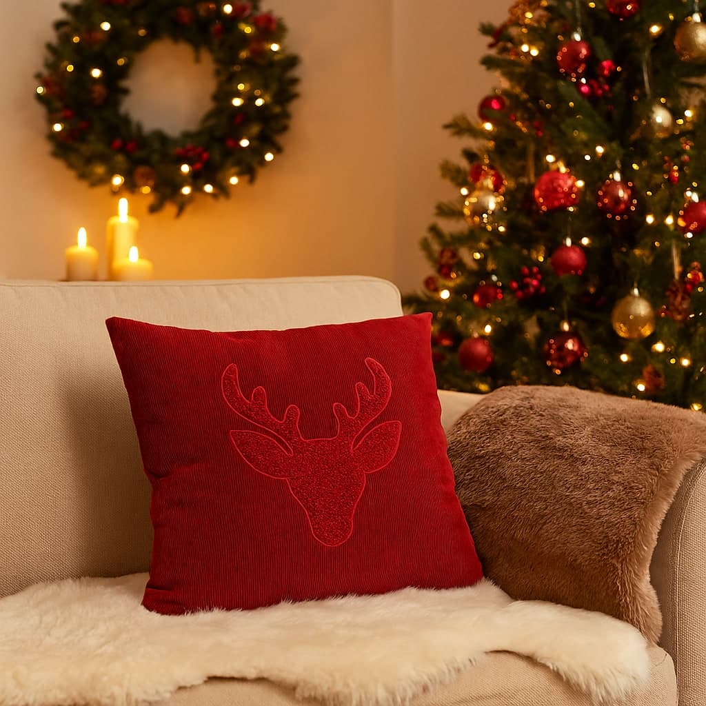 Cuscino natalizio in corduroy tinta unita per letto e divano 45 x 45 cm - 4