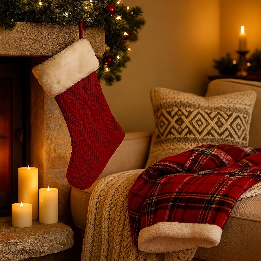 Calza di natale semplice a maglia per addobbi e decorazioni natalizie - 2