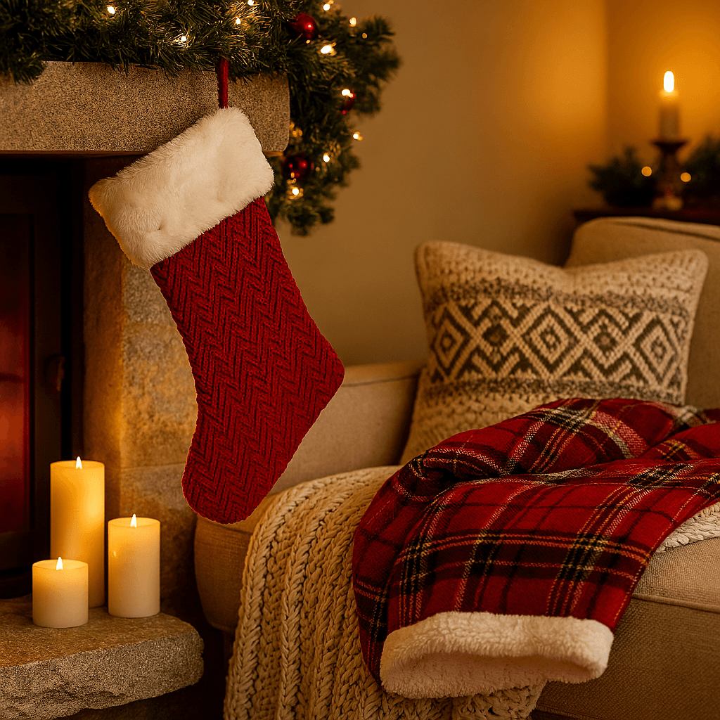 Calza di natale semplice a maglia per addobbi e decorazioni natalizie - 2
