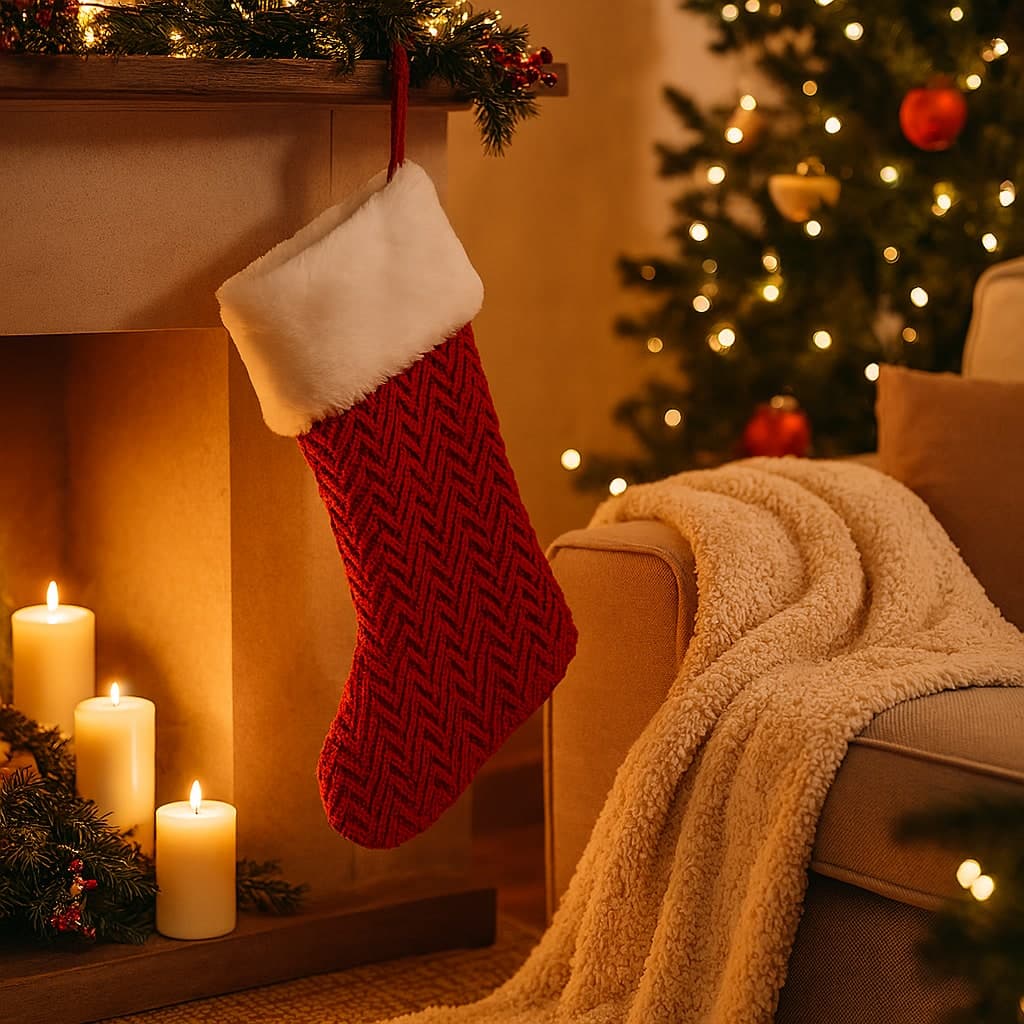Calza di natale semplice a maglia per addobbi e decorazioni natalizie - 3