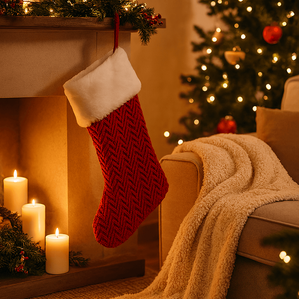 Calza di natale semplice a maglia per addobbi e decorazioni natalizie - 3
