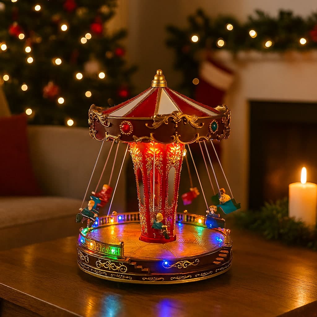 Carosello animato con luci led e movimento per decorazioni natalizie - 2