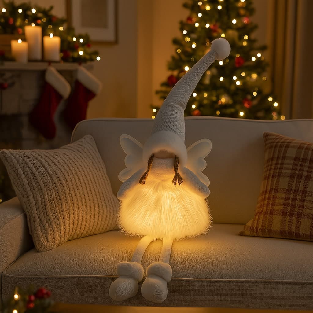 Angelo con luci Led e con gonna luminosa per decorazioni natalizie h 50 cm - 2