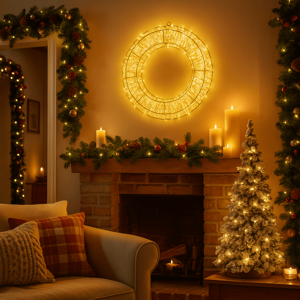 Corona natalizia, con Timer, con luce LED a luce extra-calda per decorazioni natalizie - 3