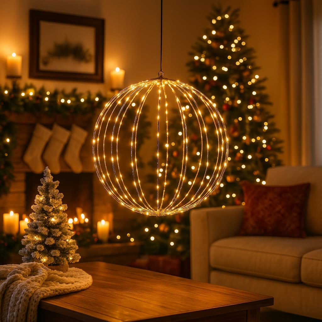 Sfera natalizia, con Timer, con luce LED a luce extra bianco per decorazioni natalizie - 3